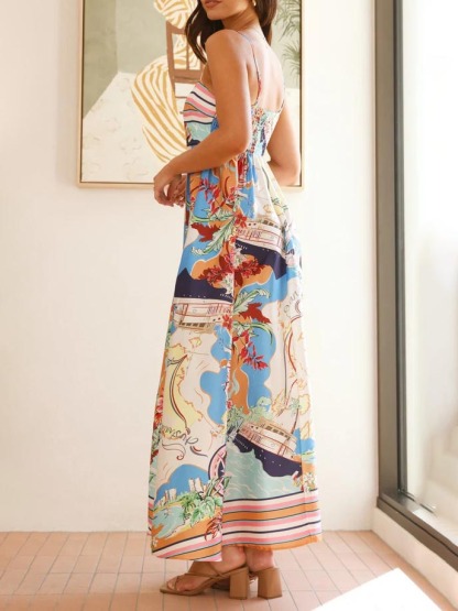 Unique Geographic Floral Print Midi Dress