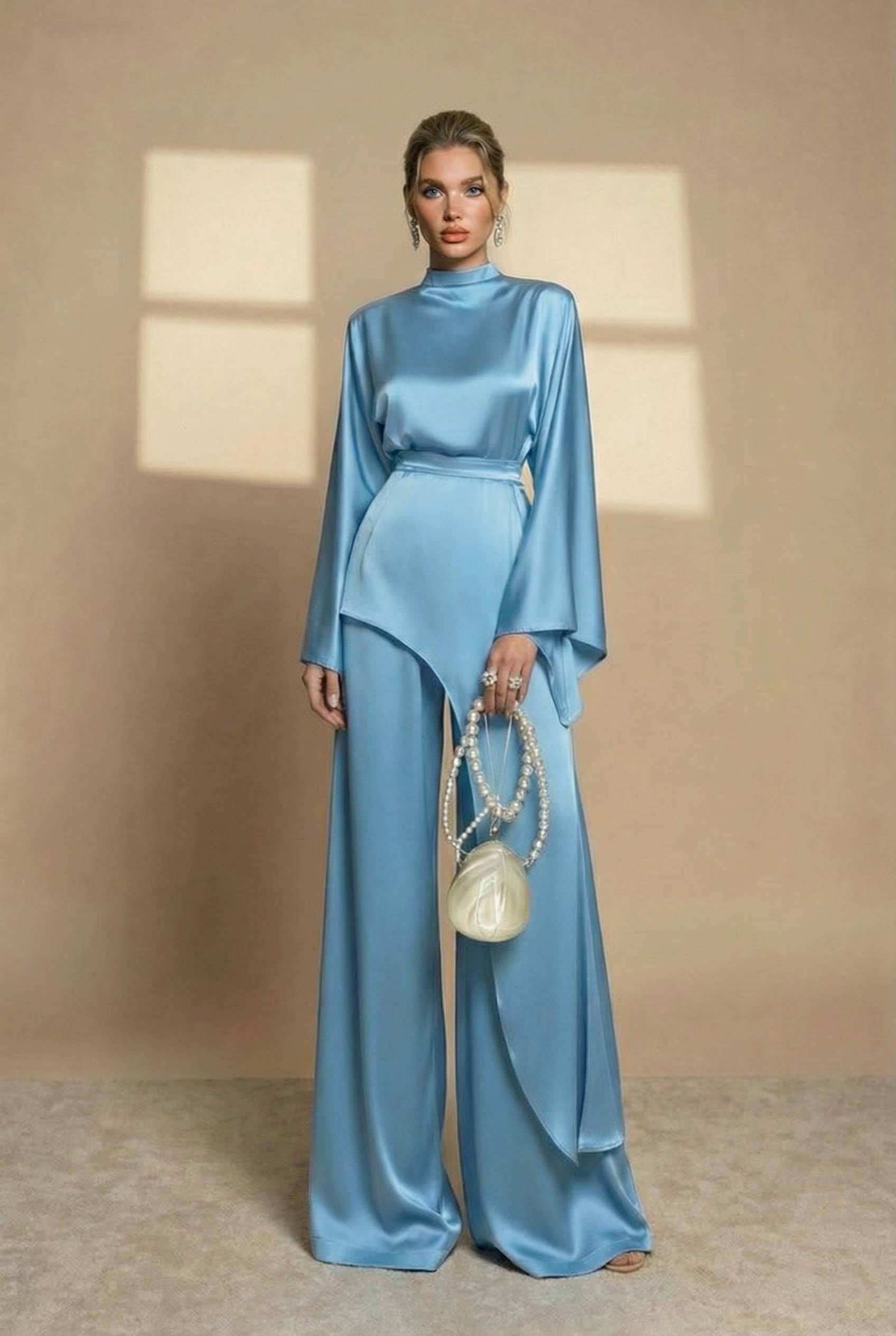 Irregular Shirt And Wide Leg Pants Set