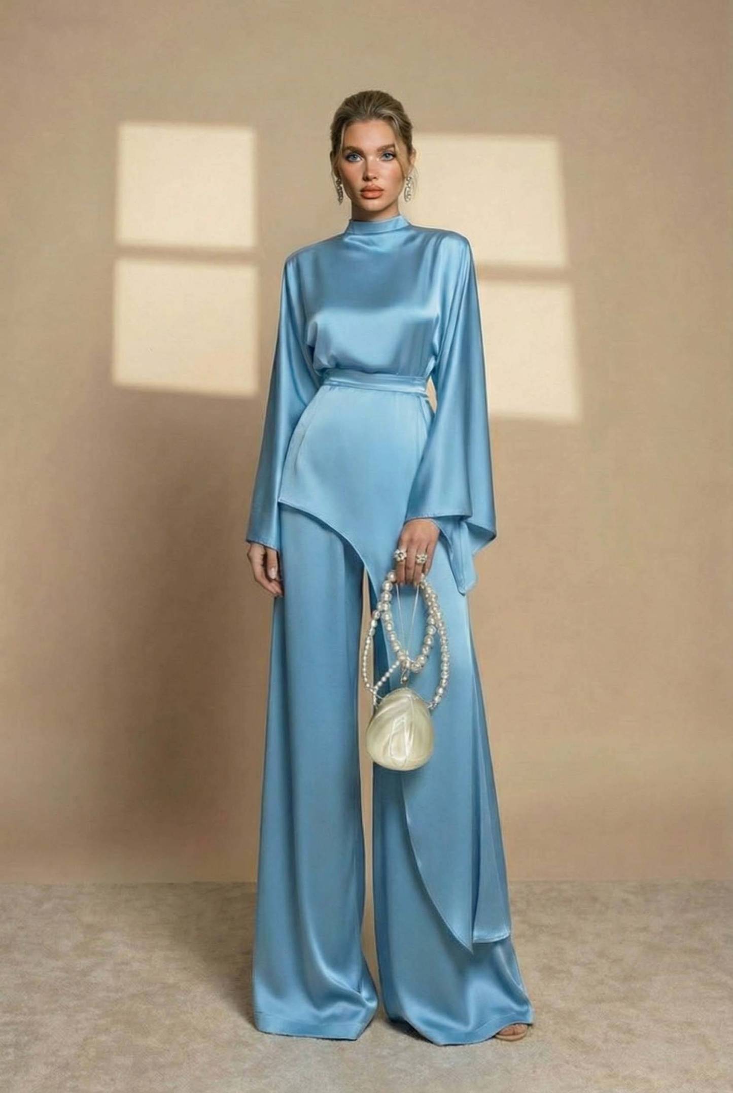 Irregular Shirt And Wide Leg Pants Set