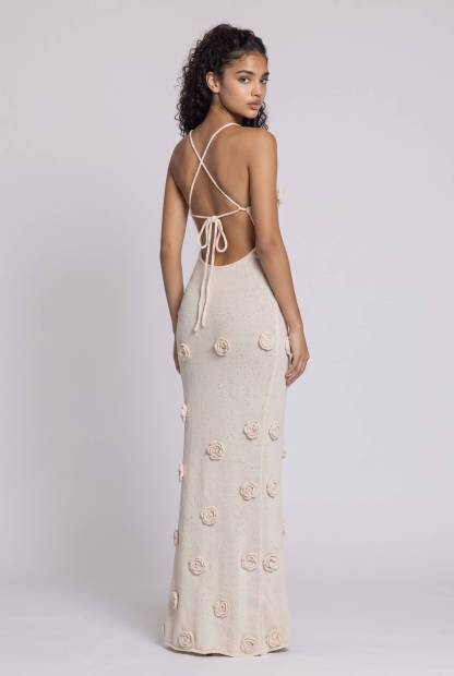 Knit Flower Strap Maxi Dress