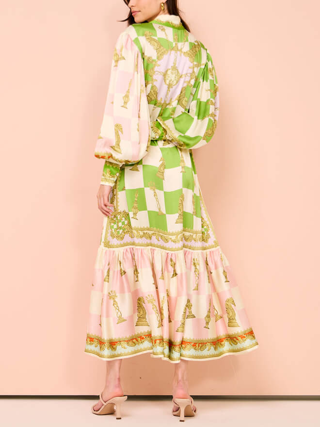 Unique Vintage Floral Lapel Single Breasted Midi Dress