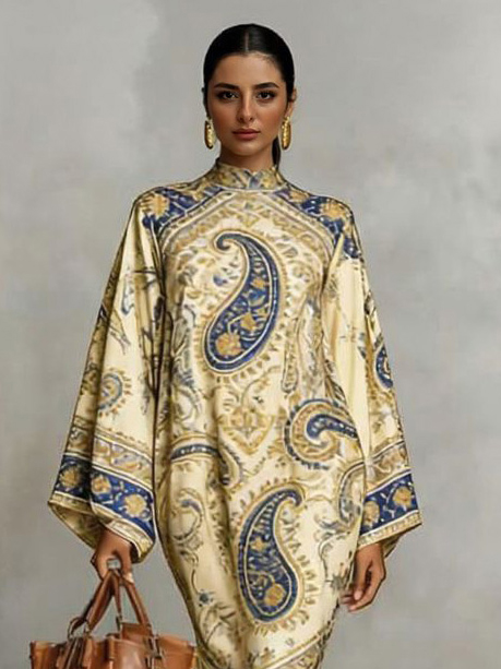 Retro Paisley Print Midi Dress