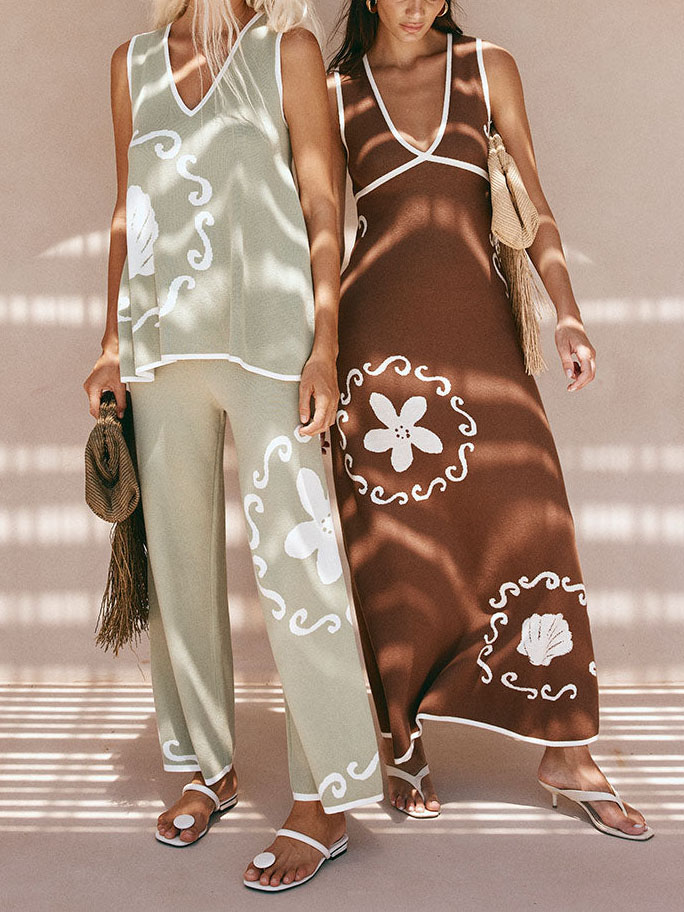 Casual Fashion Ocean Relic Knitted V-Neck Maxi Dress