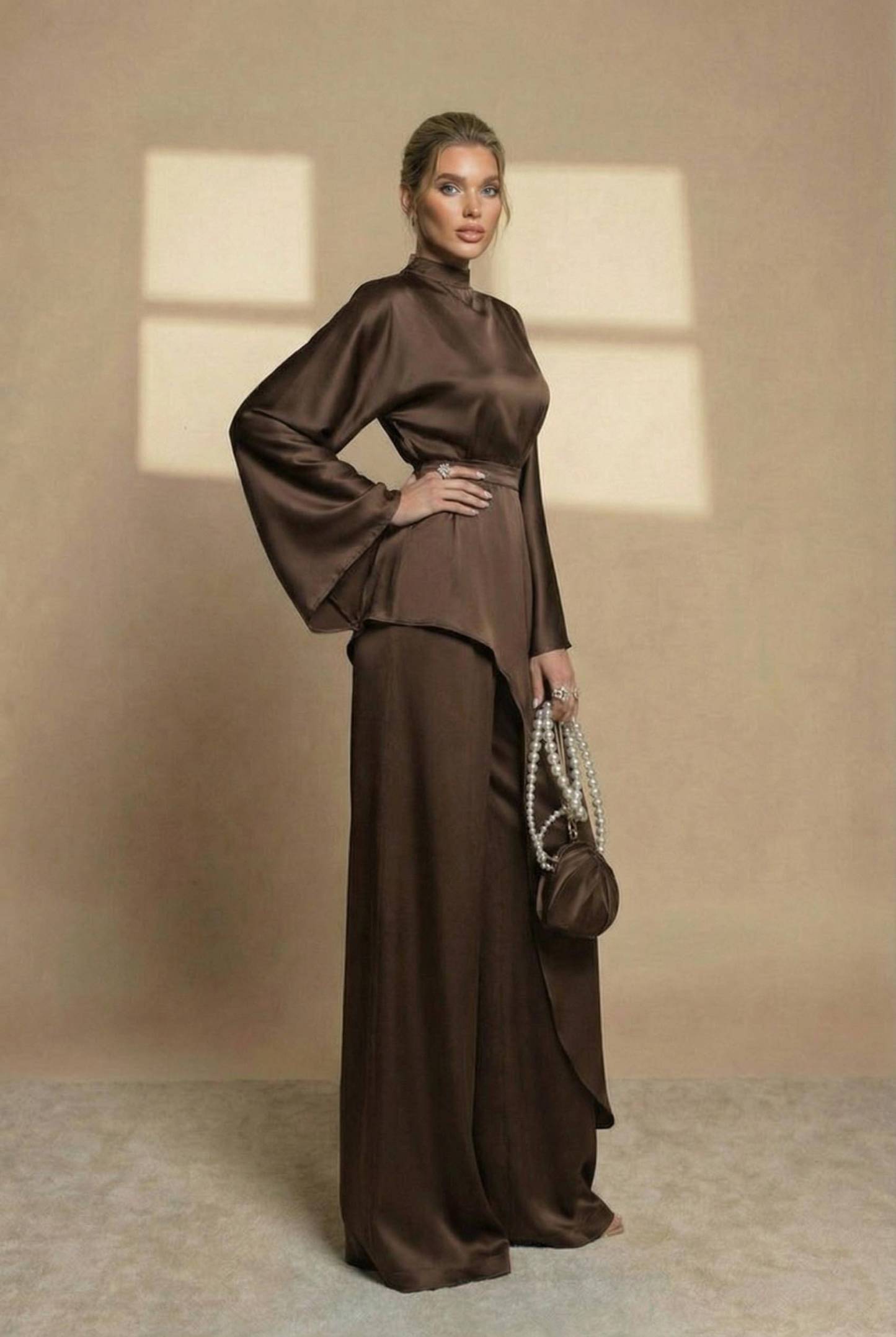 Irregular Shirt And Wide Leg Pants Set