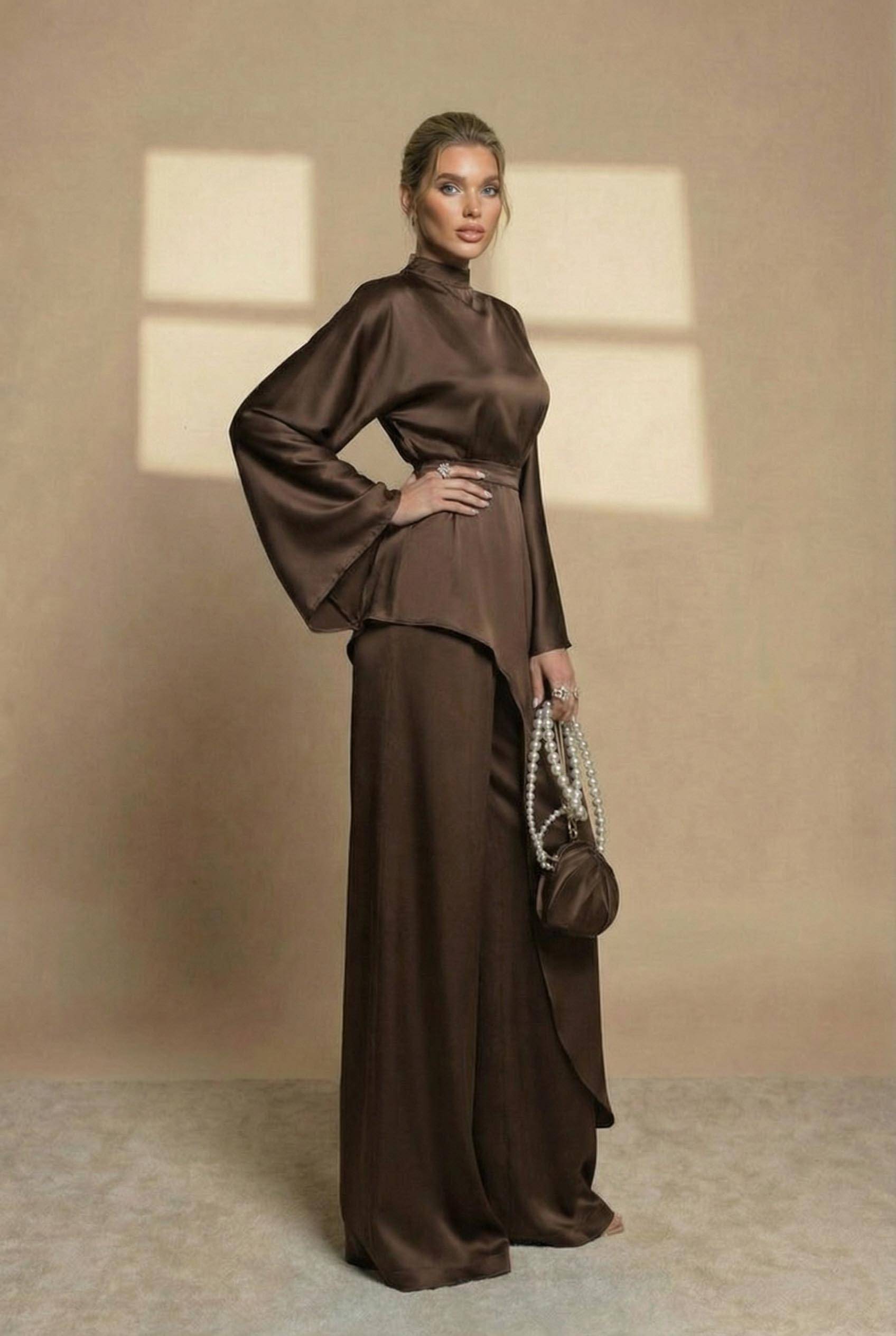 Irregular Shirt And Wide Leg Pants Set