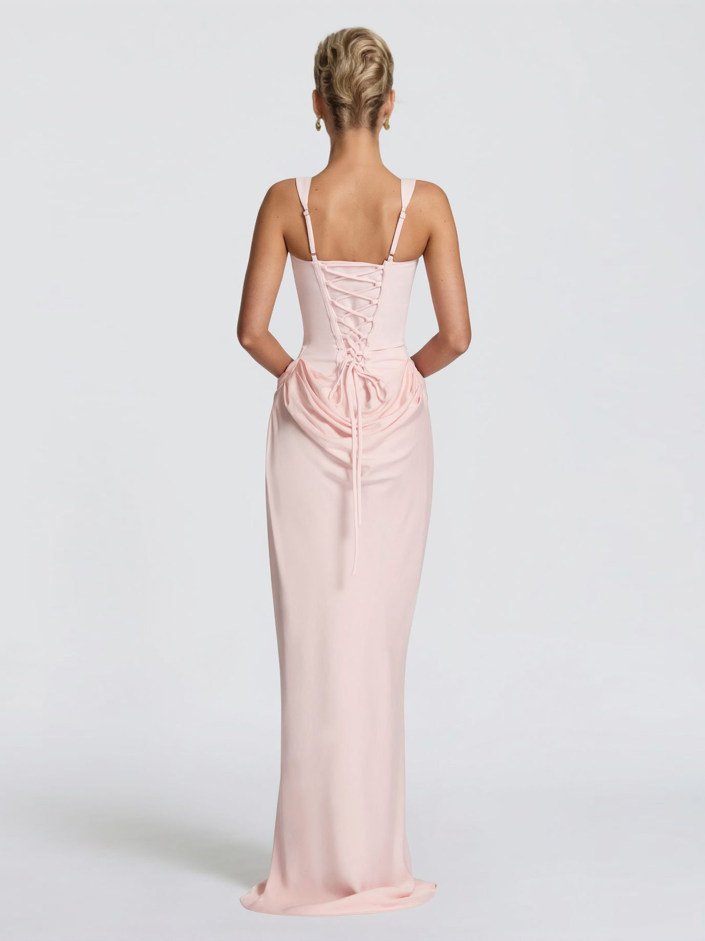 Elegant Square Neck Cinched Top & Ruched Waist Draped Maxi Dress