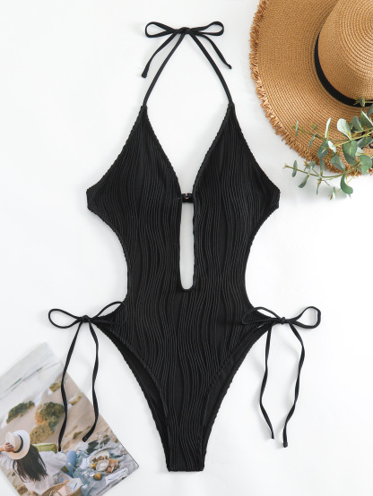 Sexy Beach Backless Hollow Halter Neck One-Piece Swimsuit
