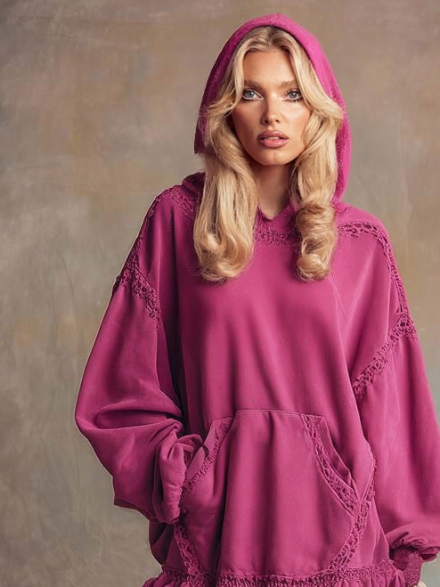 Elegant Lace-trimmed Ruffled Hem Hooded Mini Dress