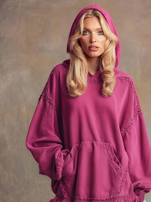 Elegant Lace-trimmed Ruffled Hem Hooded Mini Dress