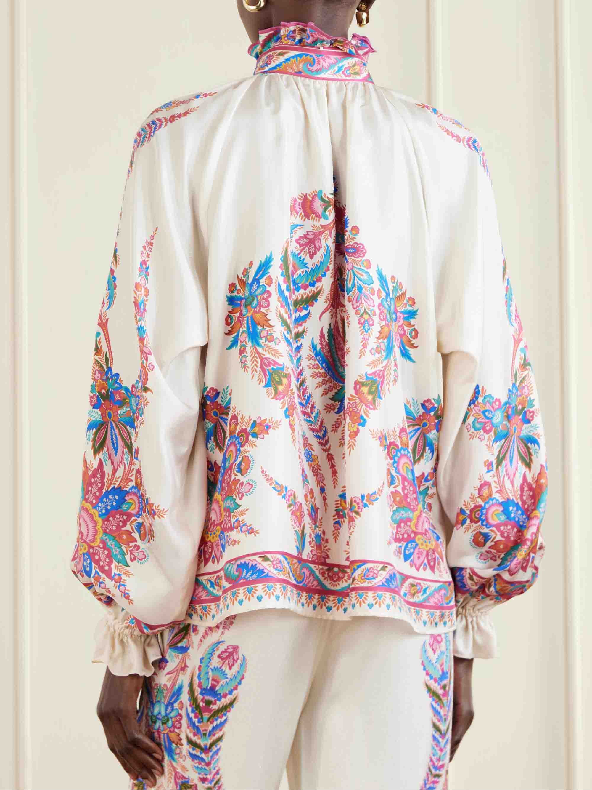 Exquisite Bow Detail Paisley Print Satin Two-Piece Set