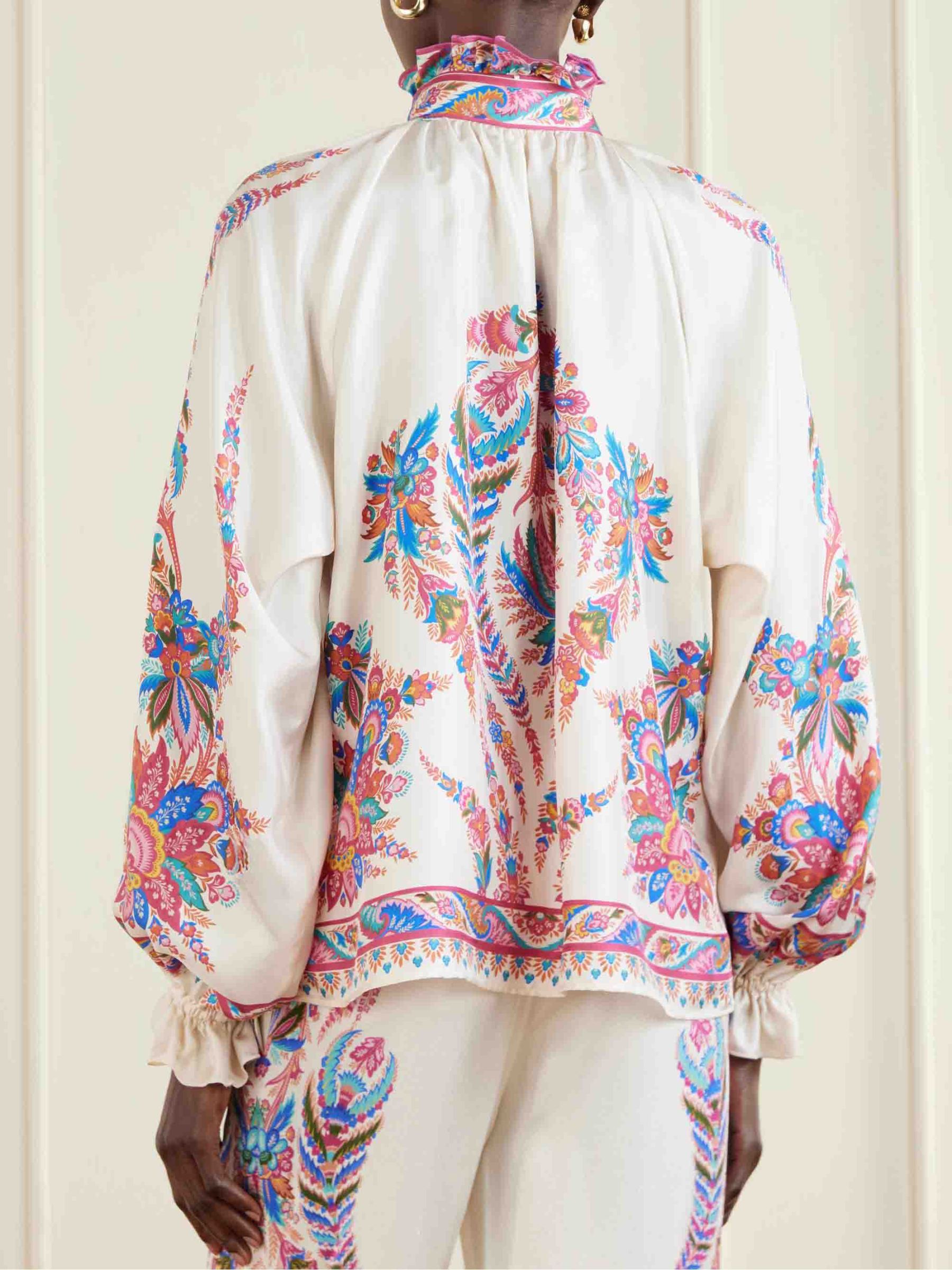 Exquisite Bow Detail Paisley Print Satin Shirt