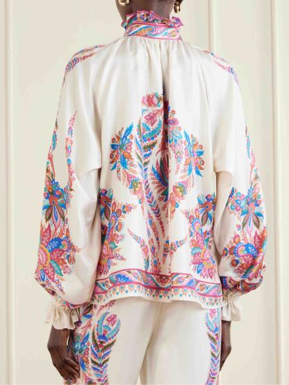 Exquisite Bow Detail Paisley Print Satin Shirt
