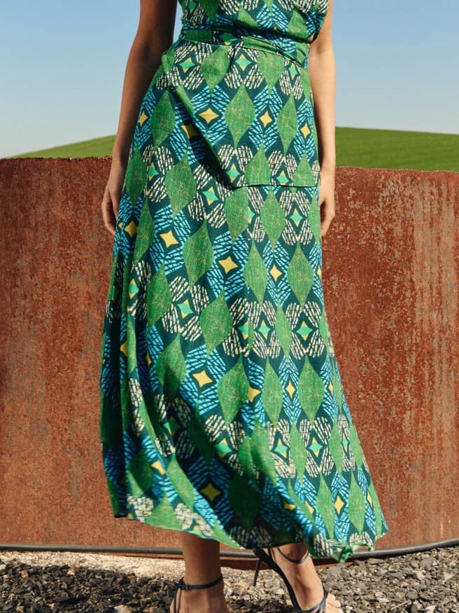 Retro Casual Geometric Print Flared Skirt