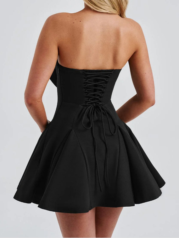 Elegant Strapless Sweet Bow Mini Dress