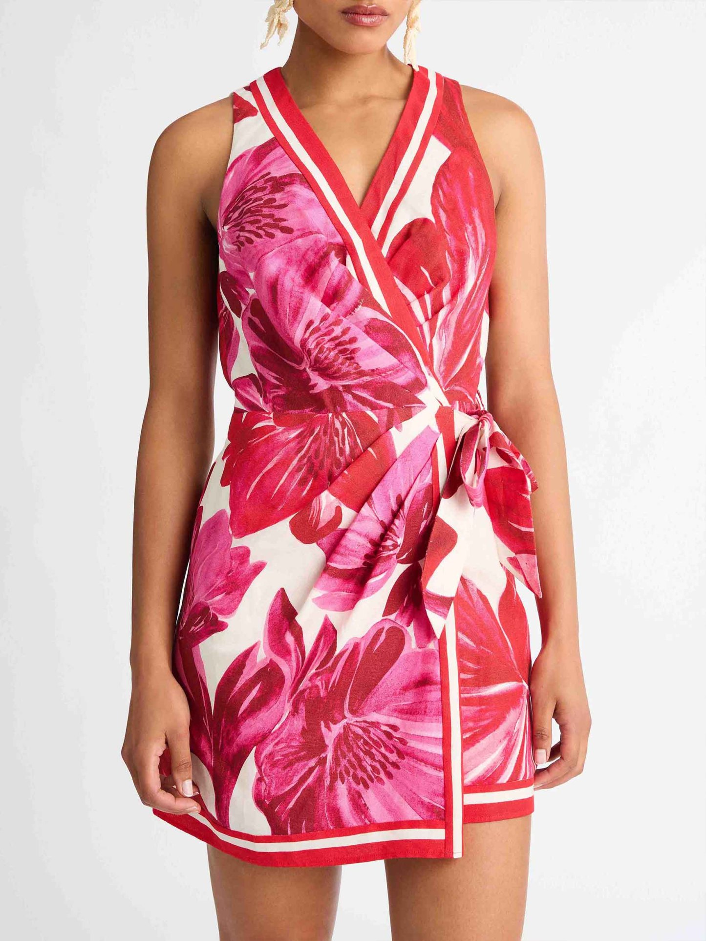 Delicate Floral Wrap-style Tie Mini Dress