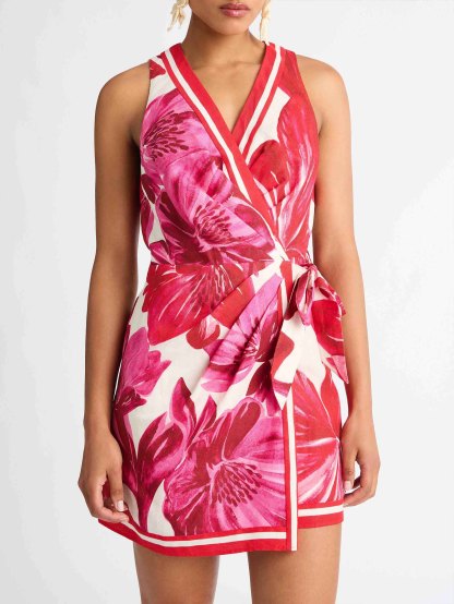 Delicate Floral Wrap-style Tie Mini Dress