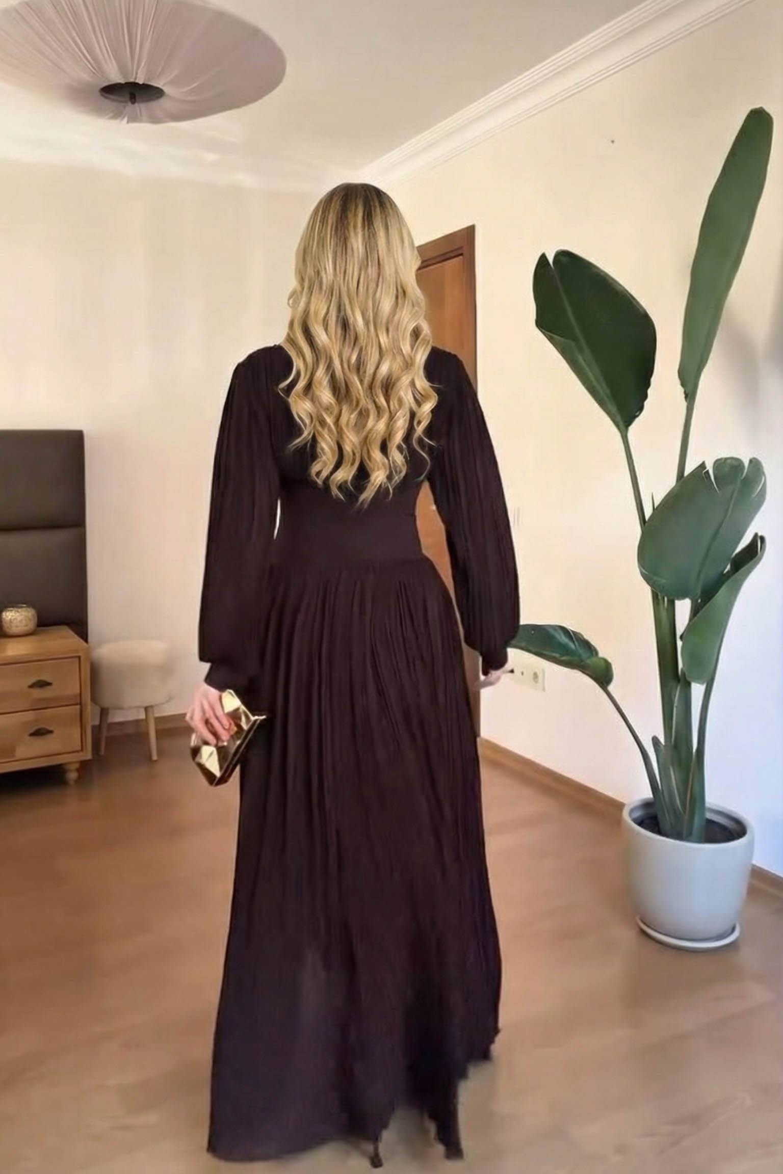 High-Waist Pleated Maxi Dress