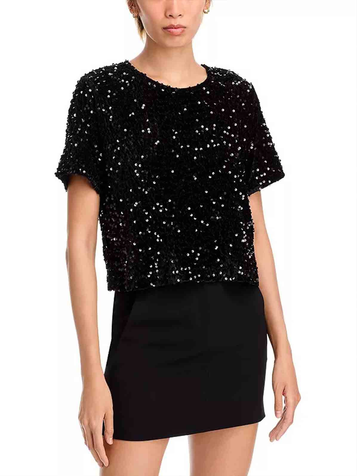 Exquisite Bow Sequined Shirt