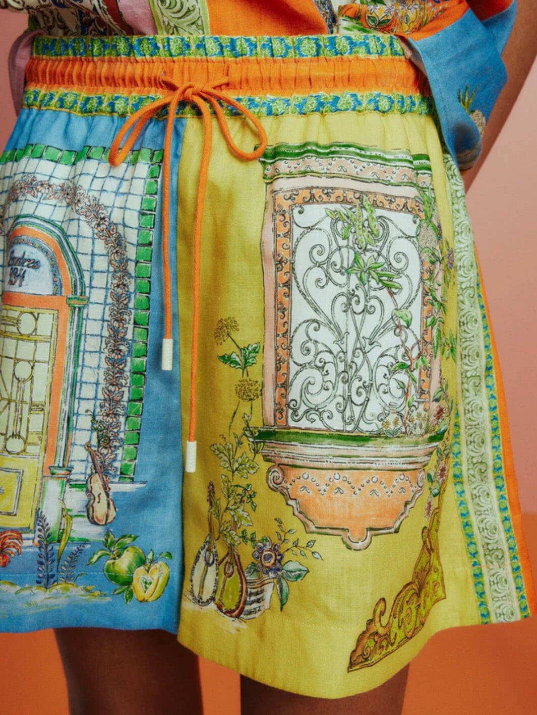 Exquisite Unique Print Button Shorts Two-piece Set