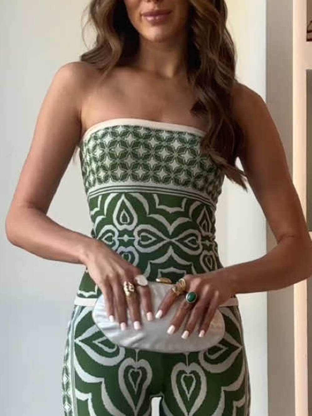 Springtime Strapless Fitted Knit Jacquard Bandeau Top