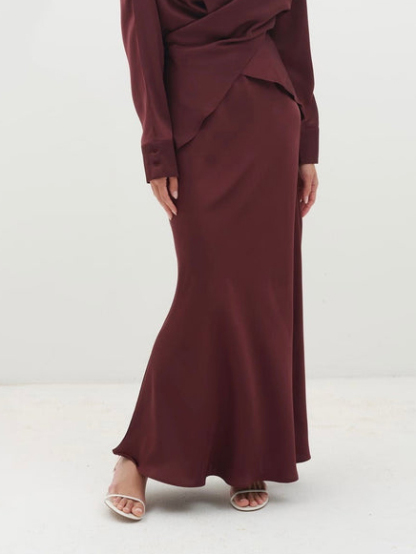 Elegant Draped Satin Mermaid Maxi Skirt