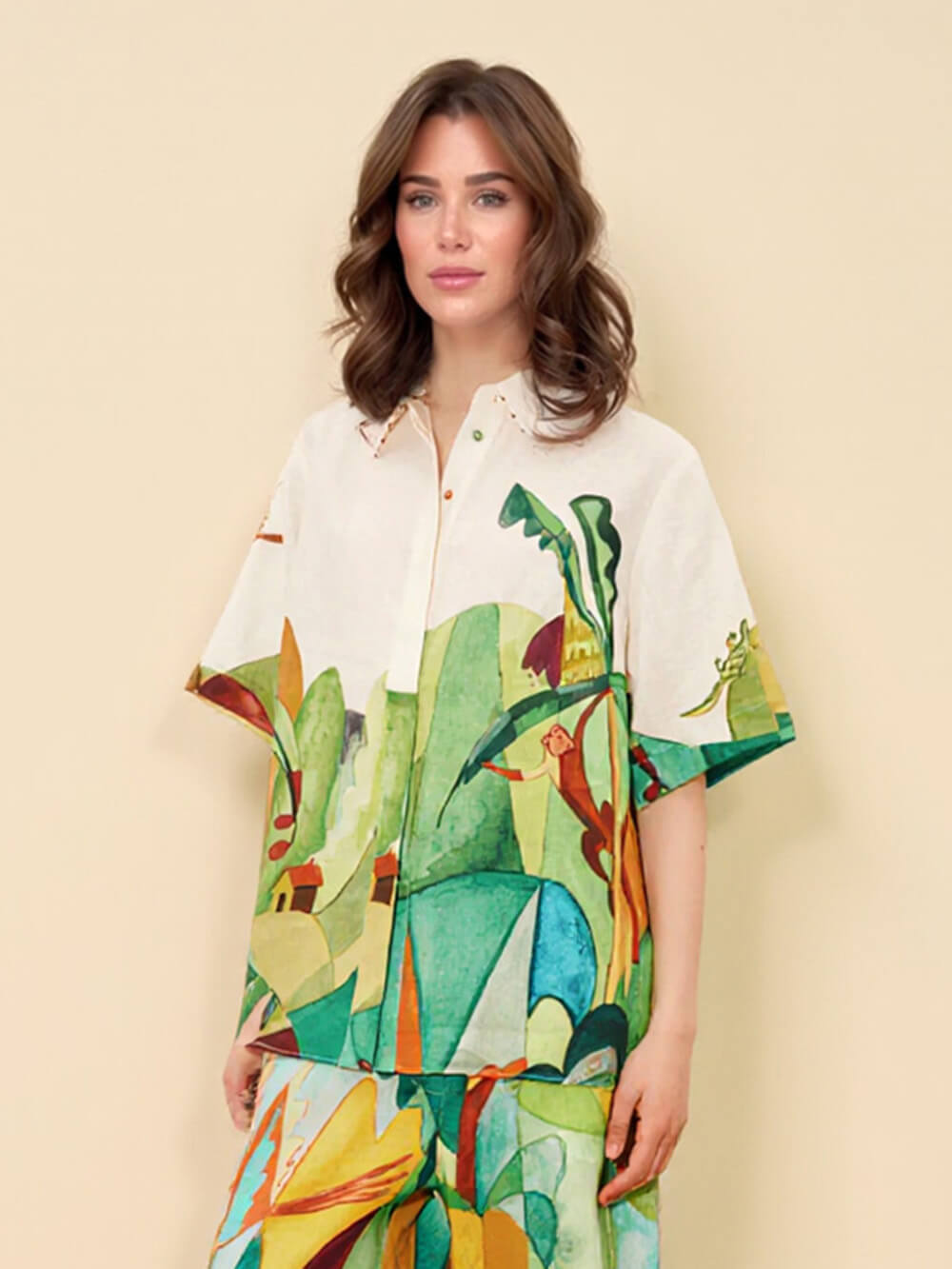 Unique Modern Linen Abstract Print Loose Wide-Leg Pants