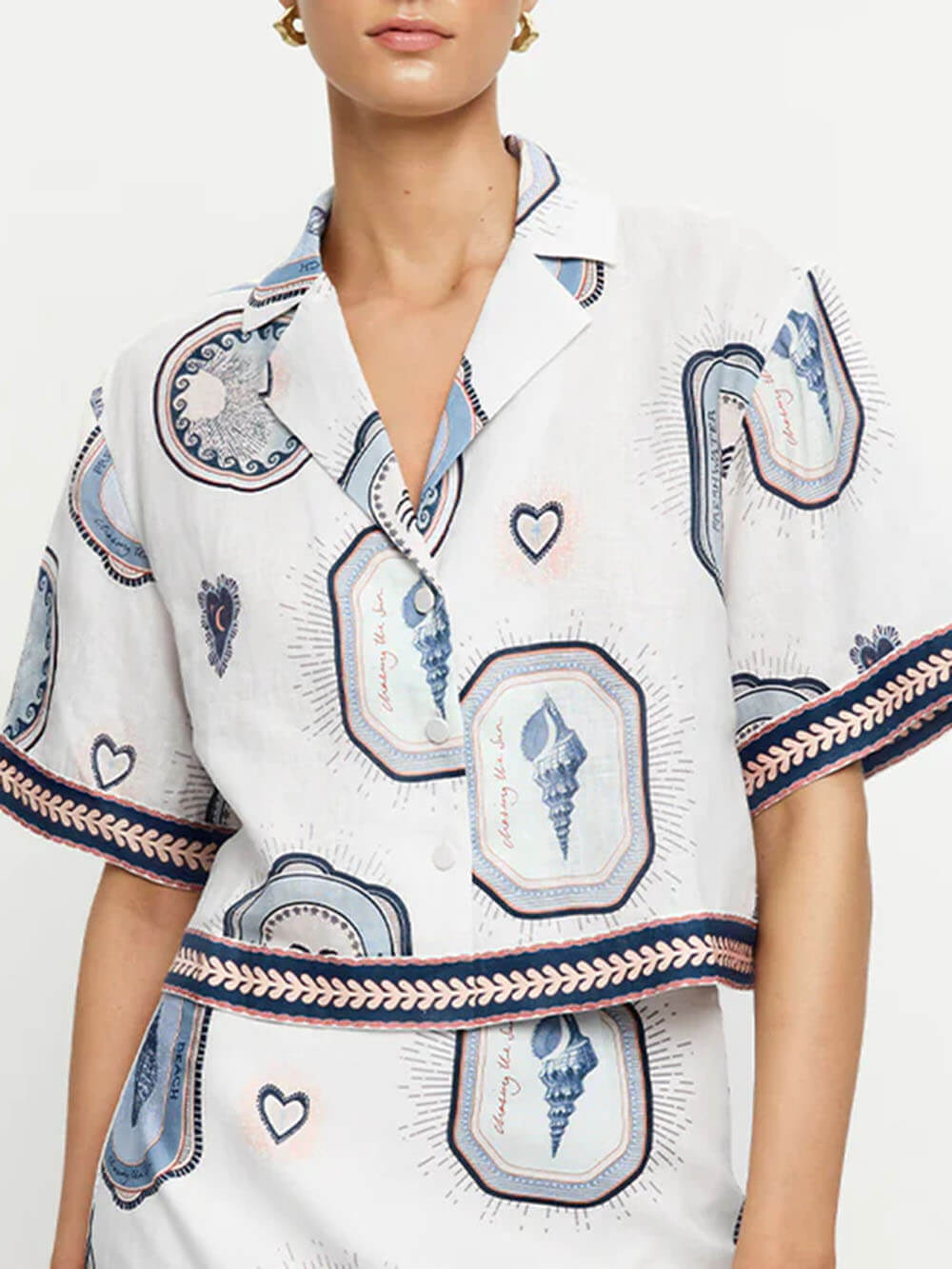 Retro Seashell Print Loose Top