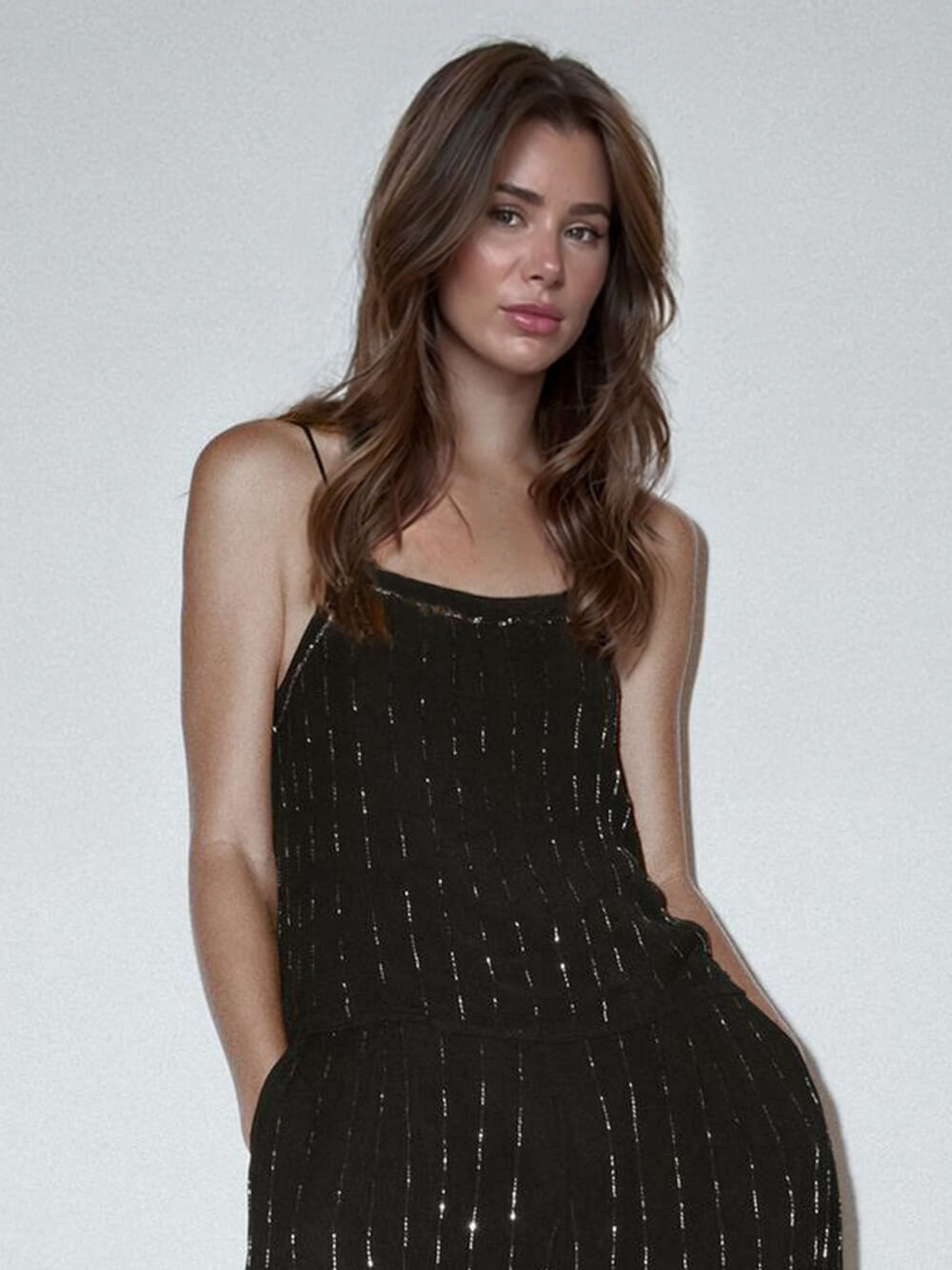 Fashionable Classic Color-Blocked Beaded Drawstring Tapered Leg Pants