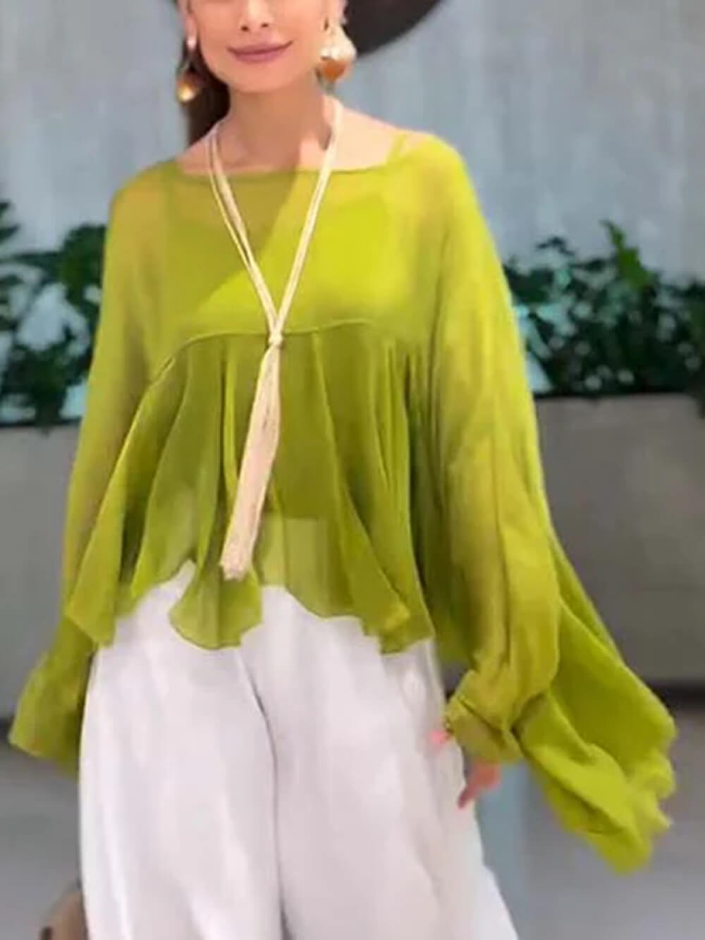 Elegant Romantic Journey Chiffon Ruffle Batwing Sleeve Top