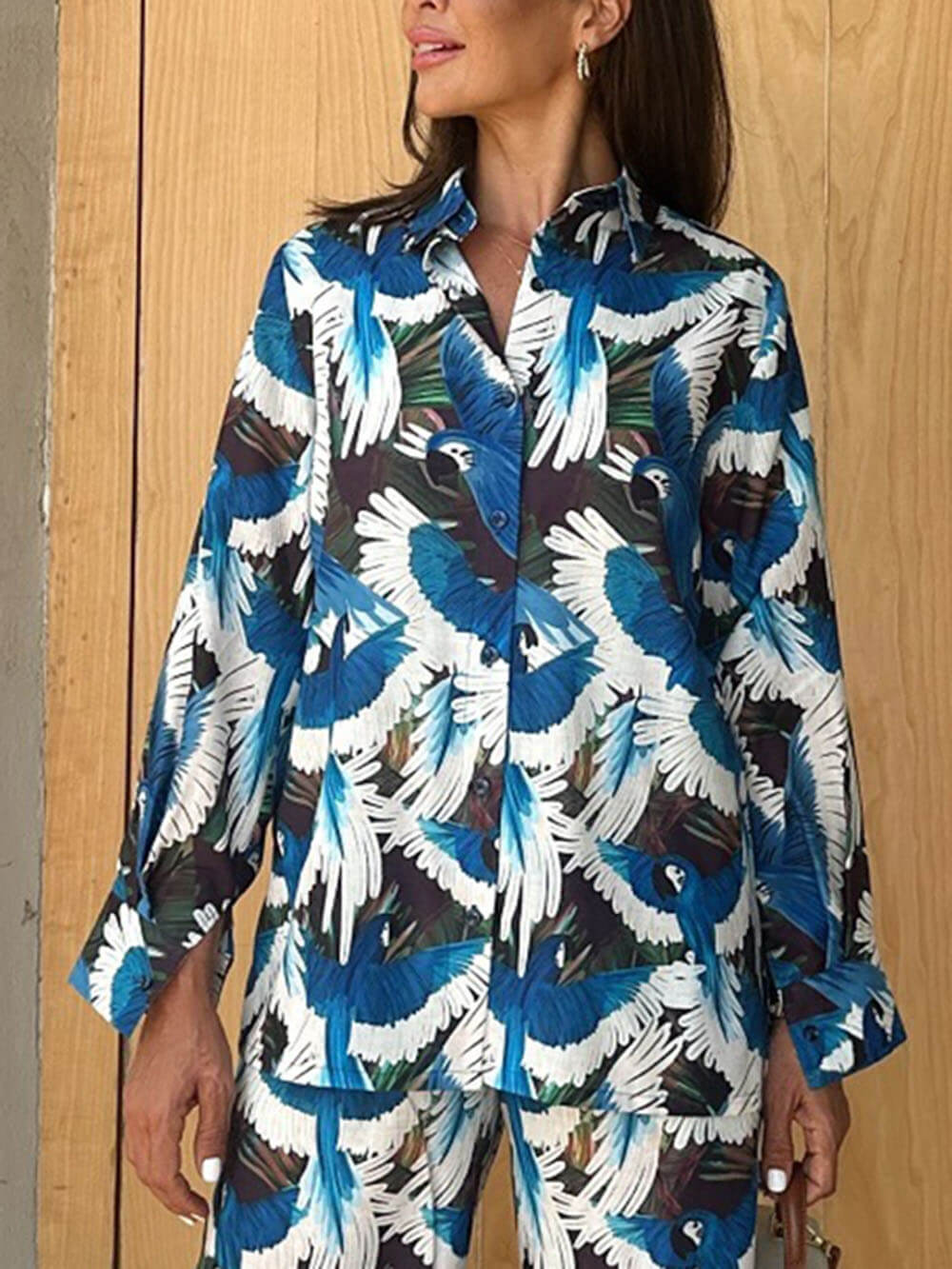 Unique Printed Button-Up Casual Long-Sleeve Shirt