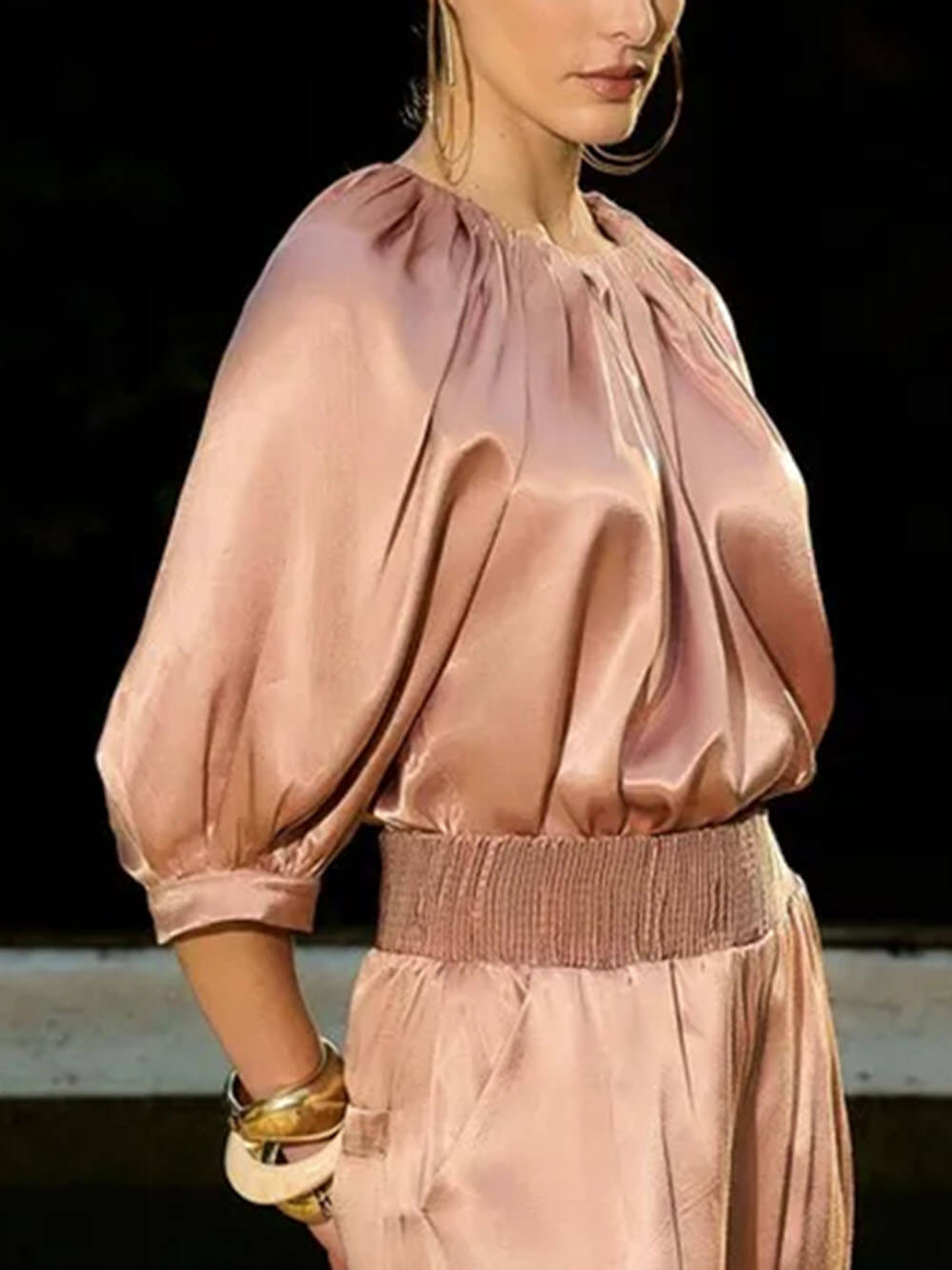 Elegant Ruched Satin Blouse