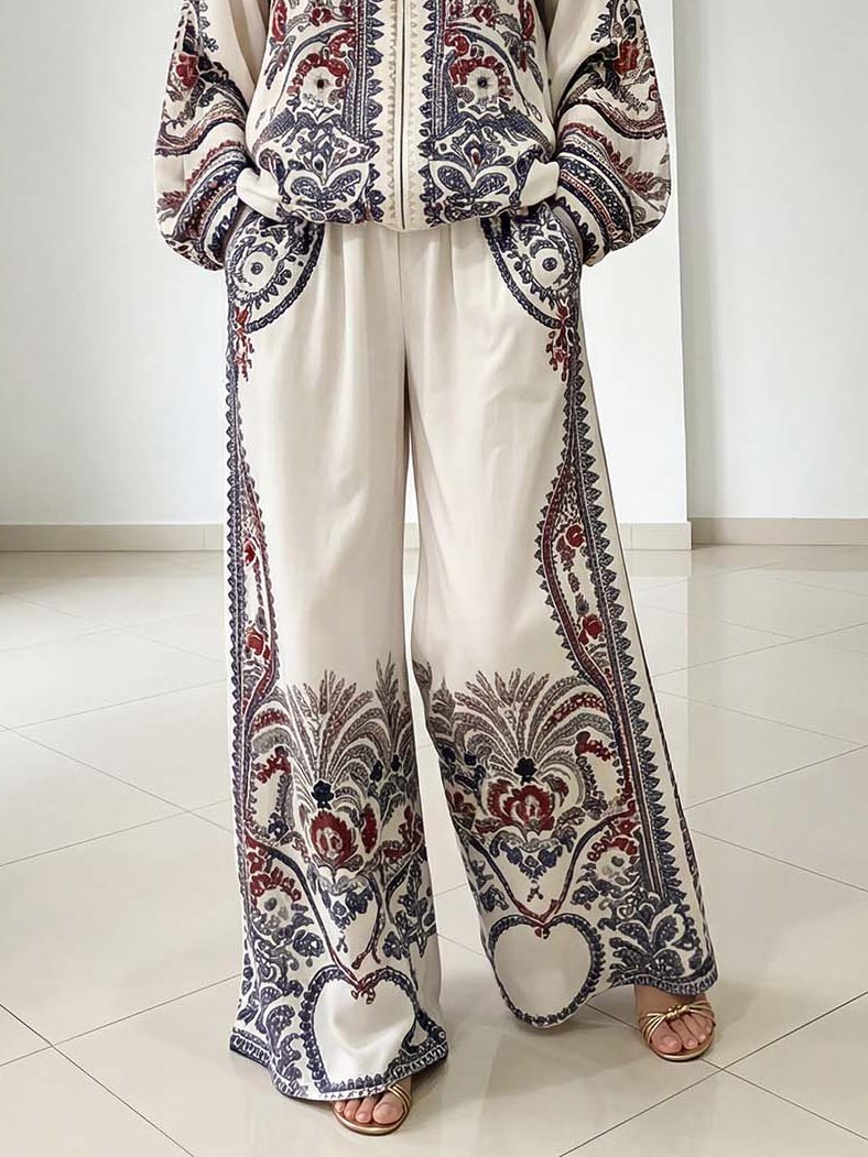Elegant Paisley Print Zip-Up Long Sleeve Shirt