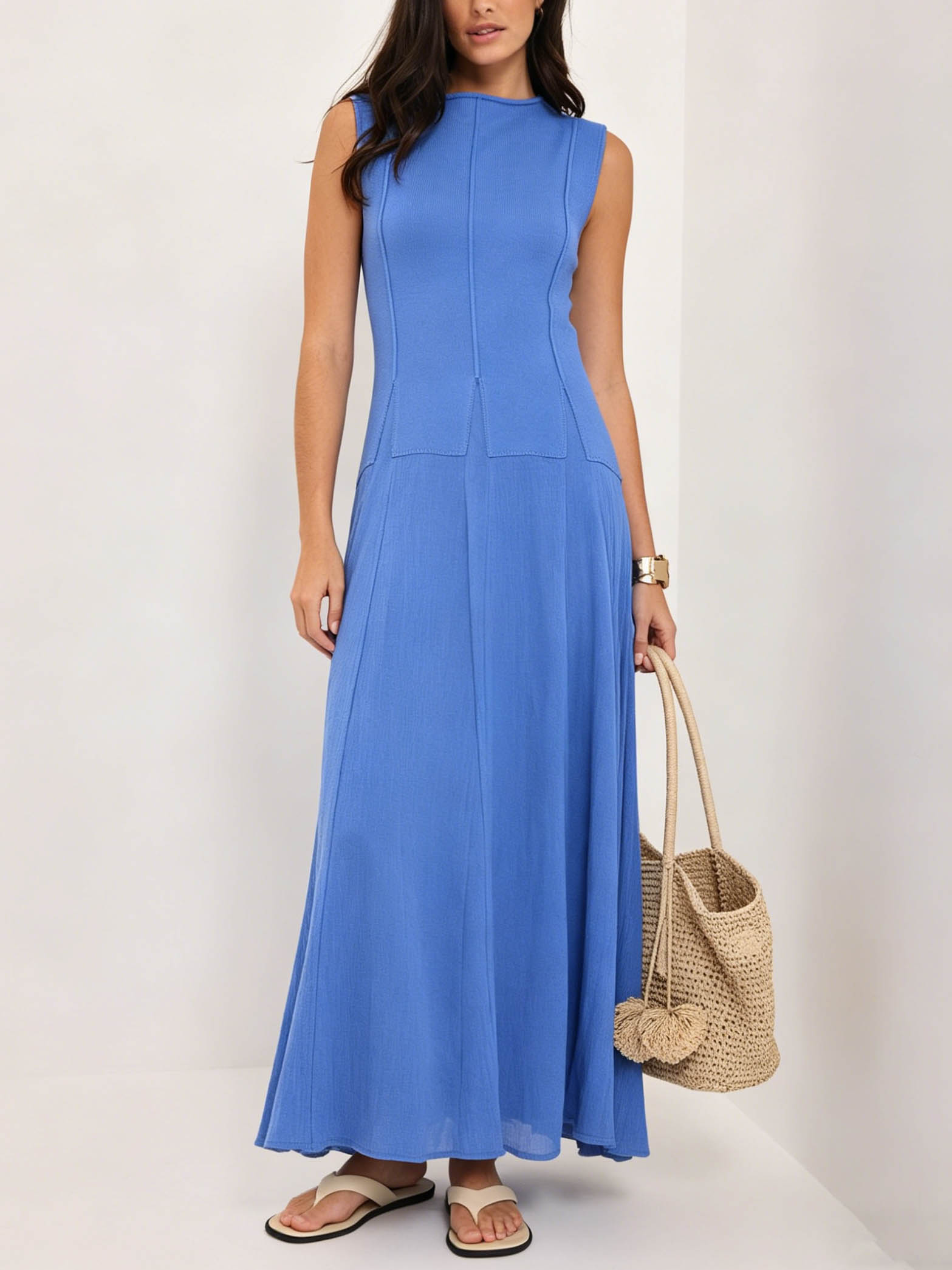 Casual Textured Knit Sleeveless Maxi Dress