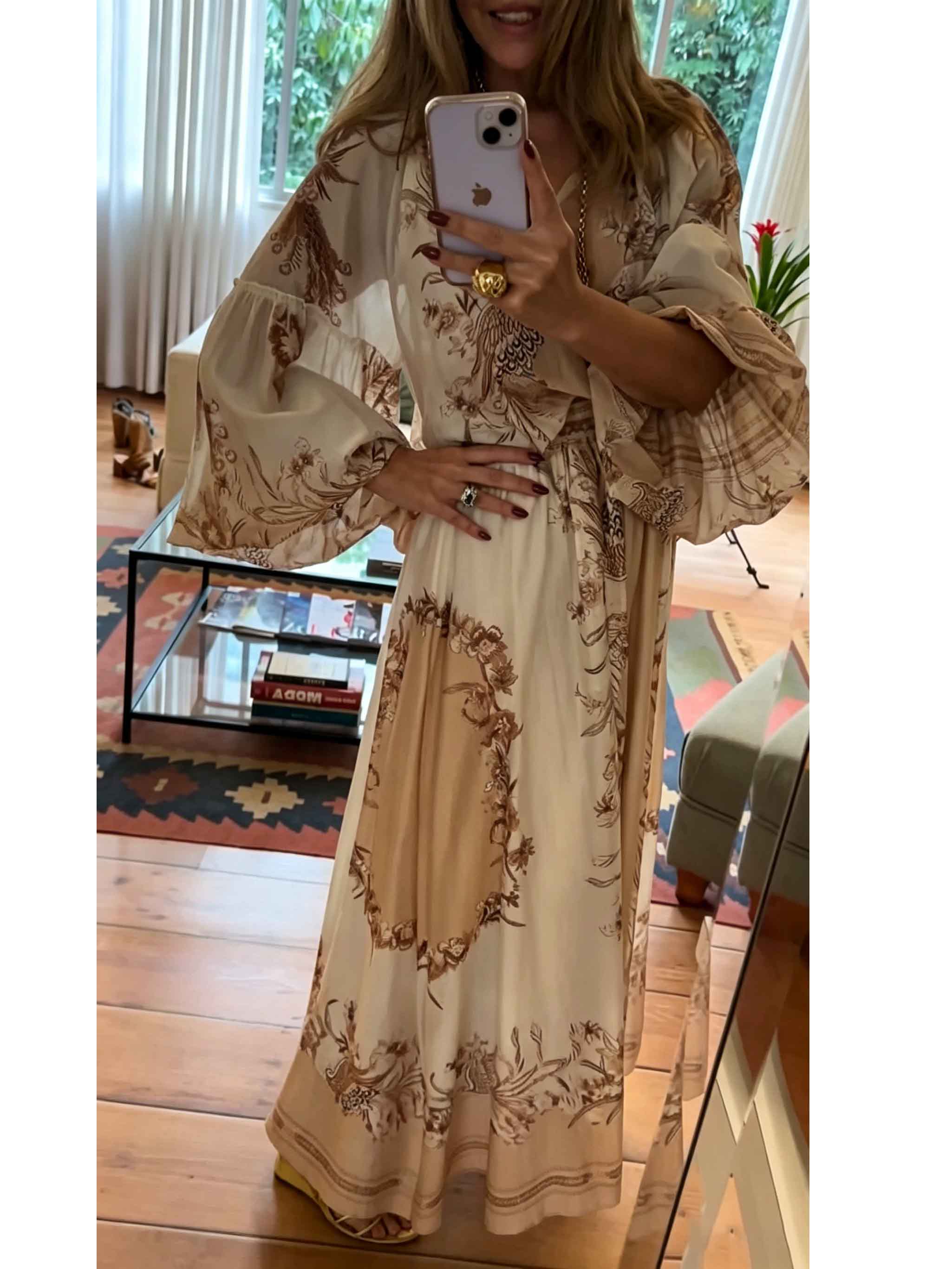 Elegant Retro Ethnic Print Two-Piece Dress