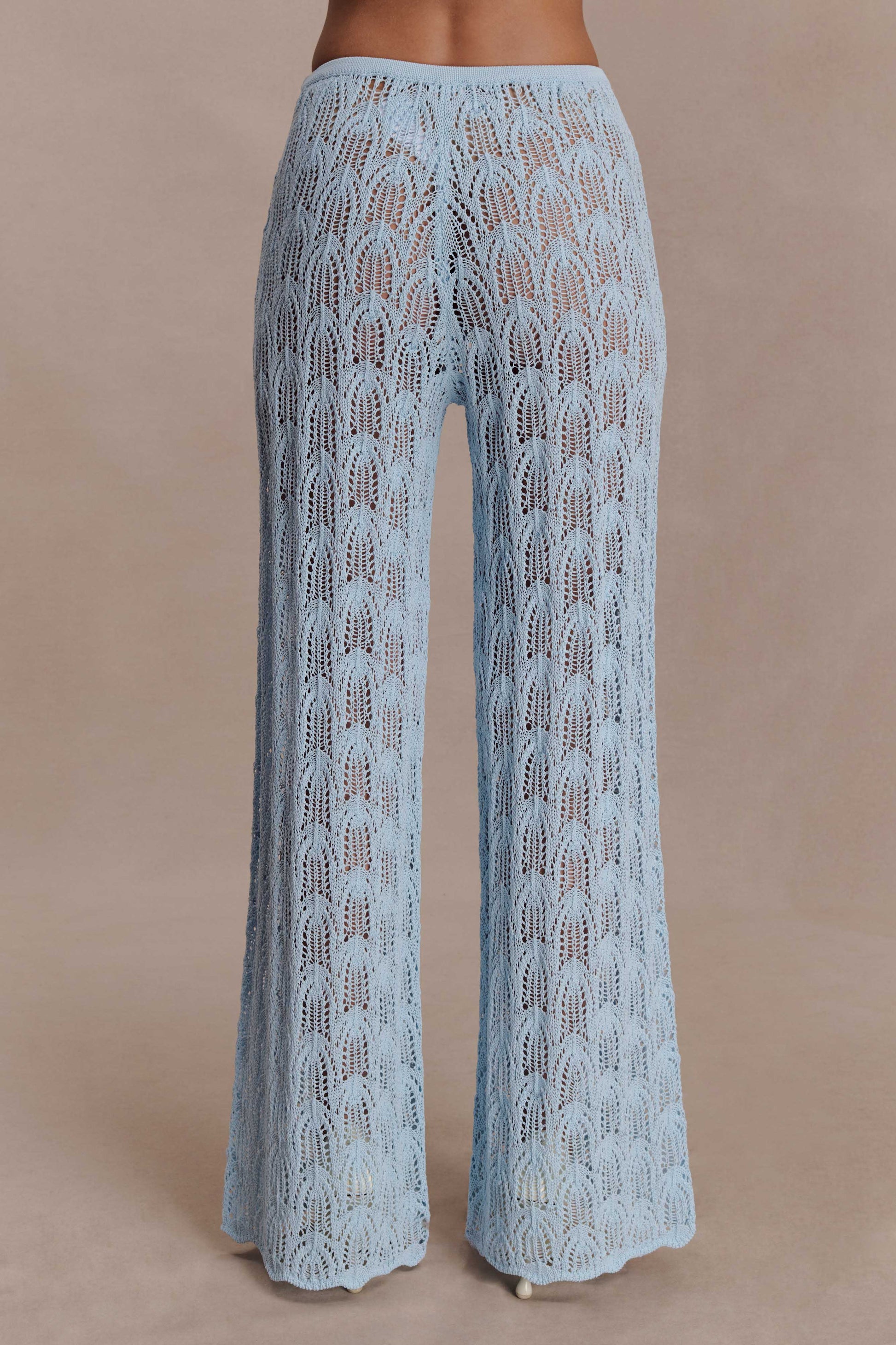 Bohemian Rui Lace Neck Jumpsuit-sky Blue Transparent Like Needle Wide Leg Pants Set