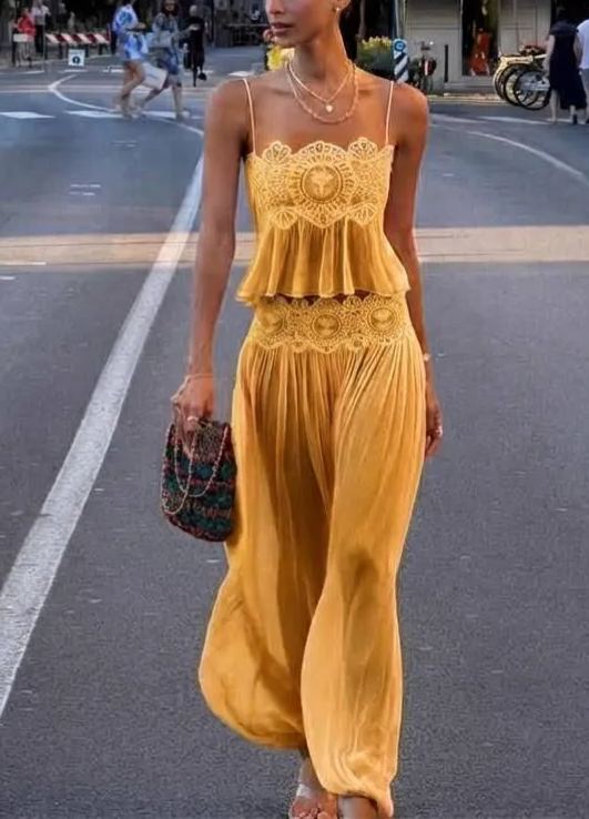 Boho Embroidered Pastel Pink Vacation Two-Piece Set