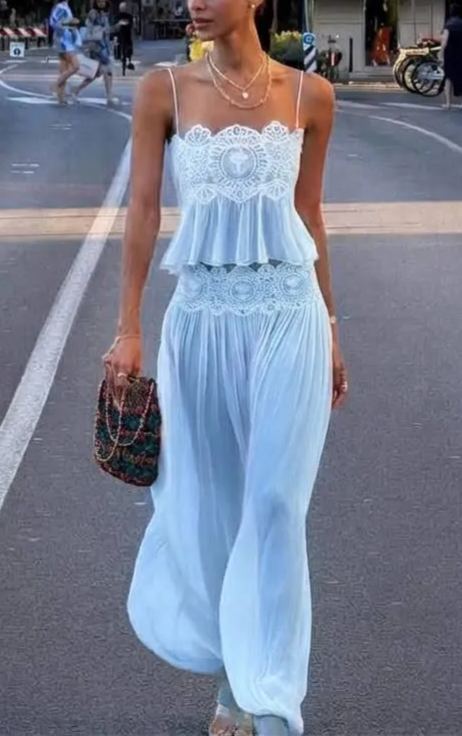 Boho Embroidered Pastel Pink Vacation Two-Piece Set