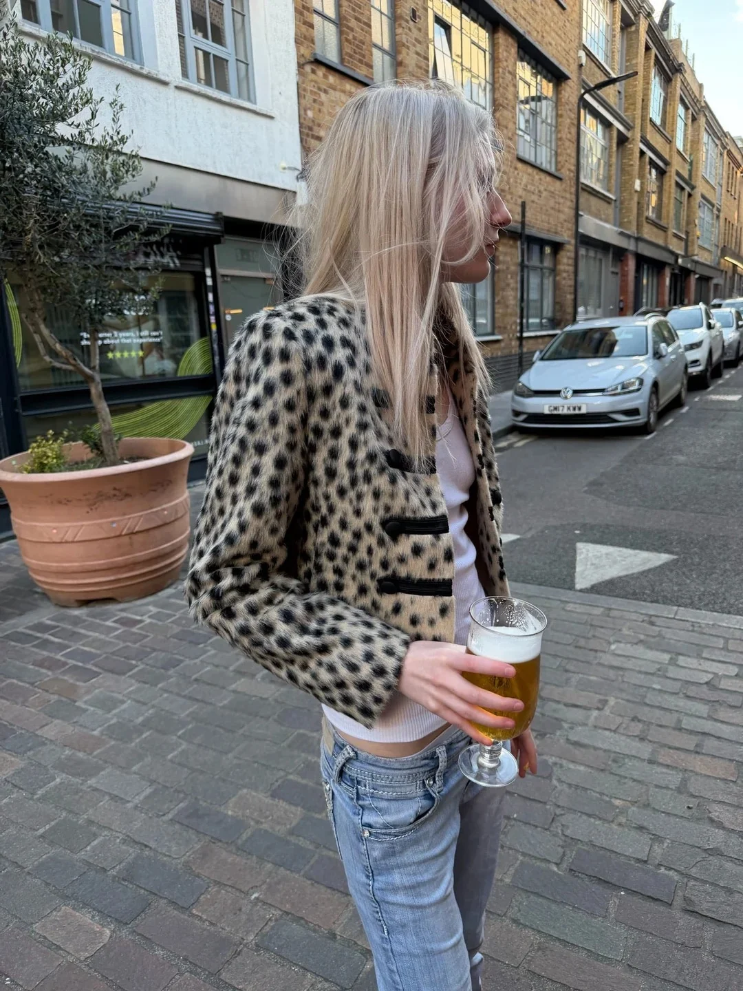 Leopard Print Cropped Jacket with Military Frog Fasteners and Long Sleeves