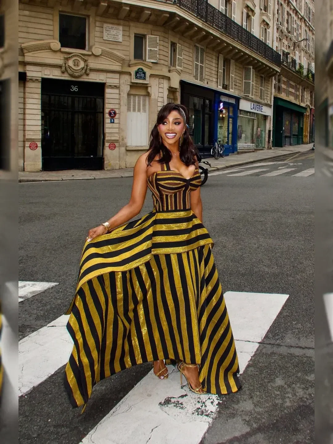 Striped Halter Corset Top and Tiered High-Low Maxi Skirt Two-Piece Set