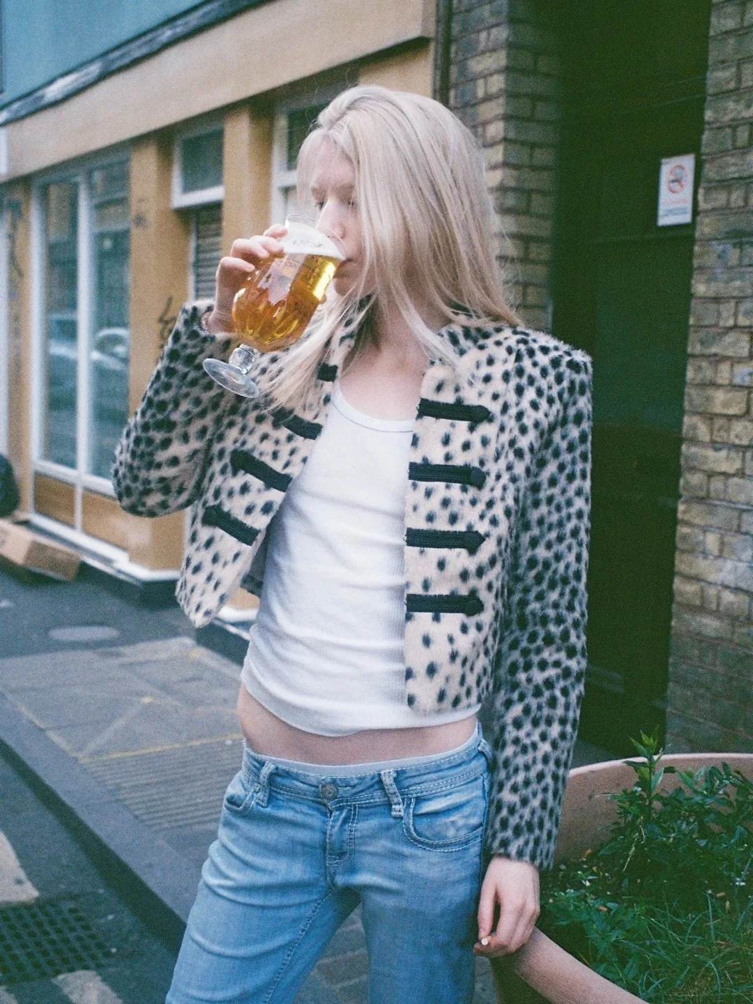 Leopard Print Cropped Jacket with Military Frog Fasteners and Long Sleeves