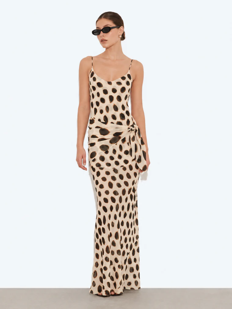 Vintage Wave Dot Strap Draped Holiday Style Dress