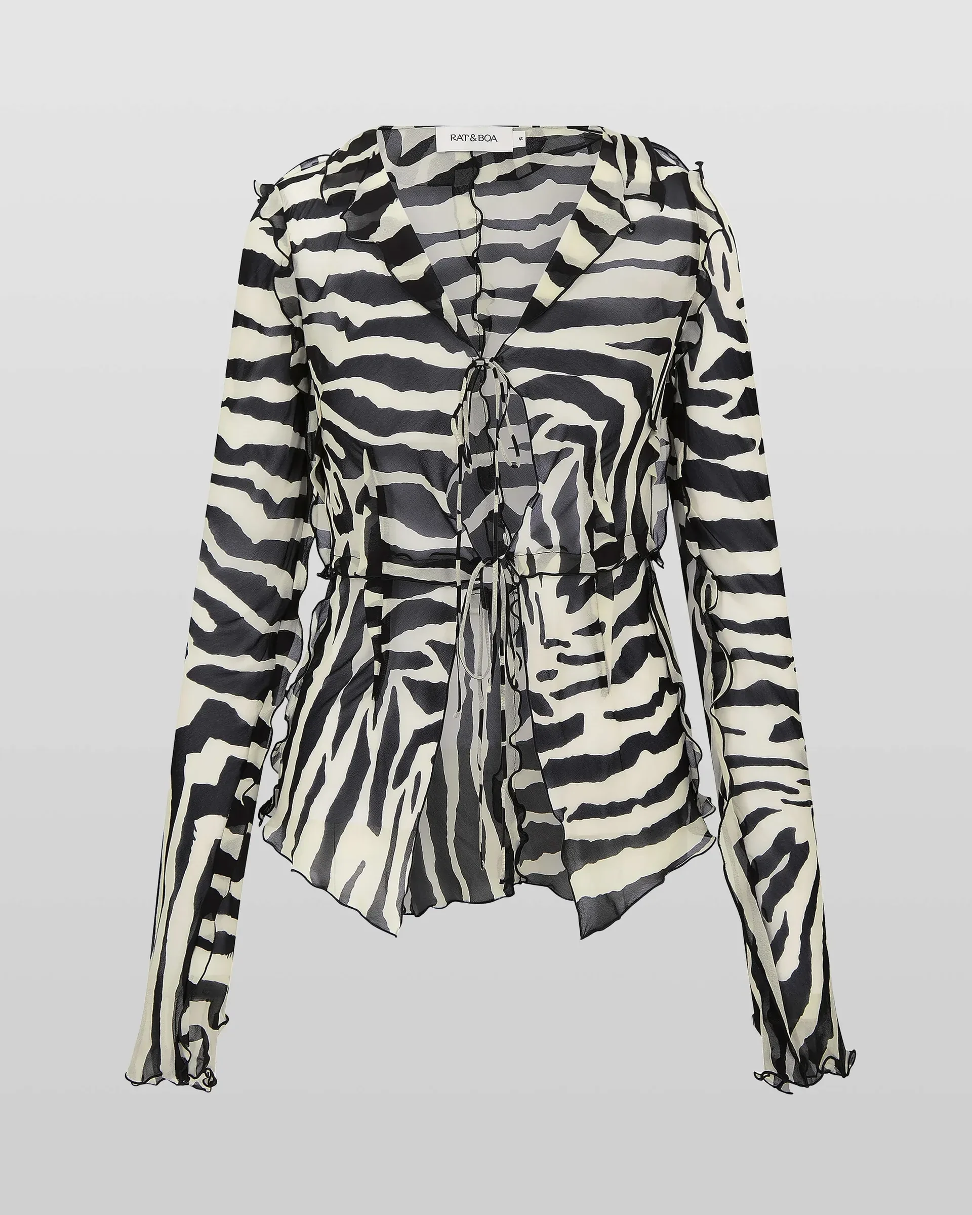 Zebra Print Tie Front Sheer Shirt and Wide Leg Pants Two Piece Set