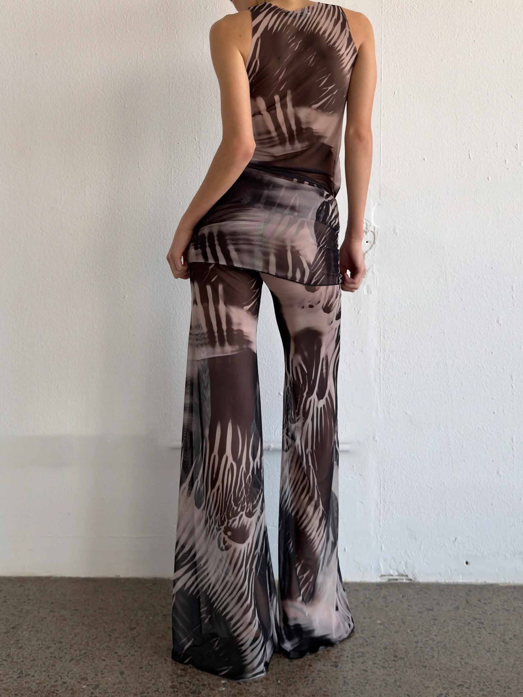 Unique Abstract Print Mesh Sleeveless Top