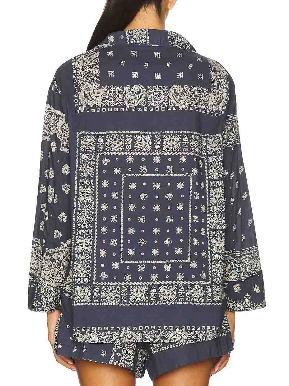 Retro Paisley Print Shorts And Long-Sleeved Shirt Two-Piece Set