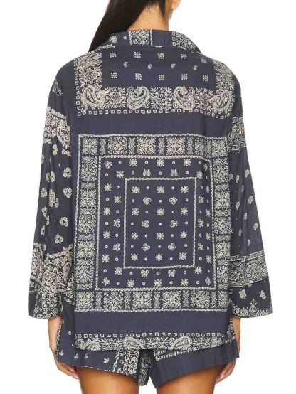 Retro Paisley Print Shorts And Long-Sleeved Shirt Two-Piece Set