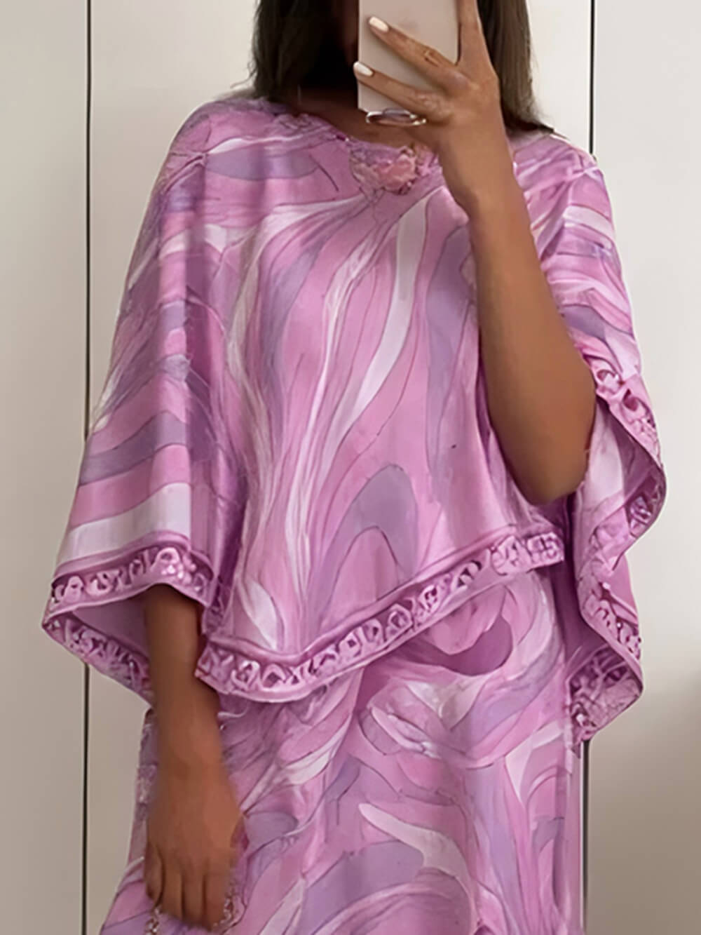 Casual Satin Placement Print Cape Top