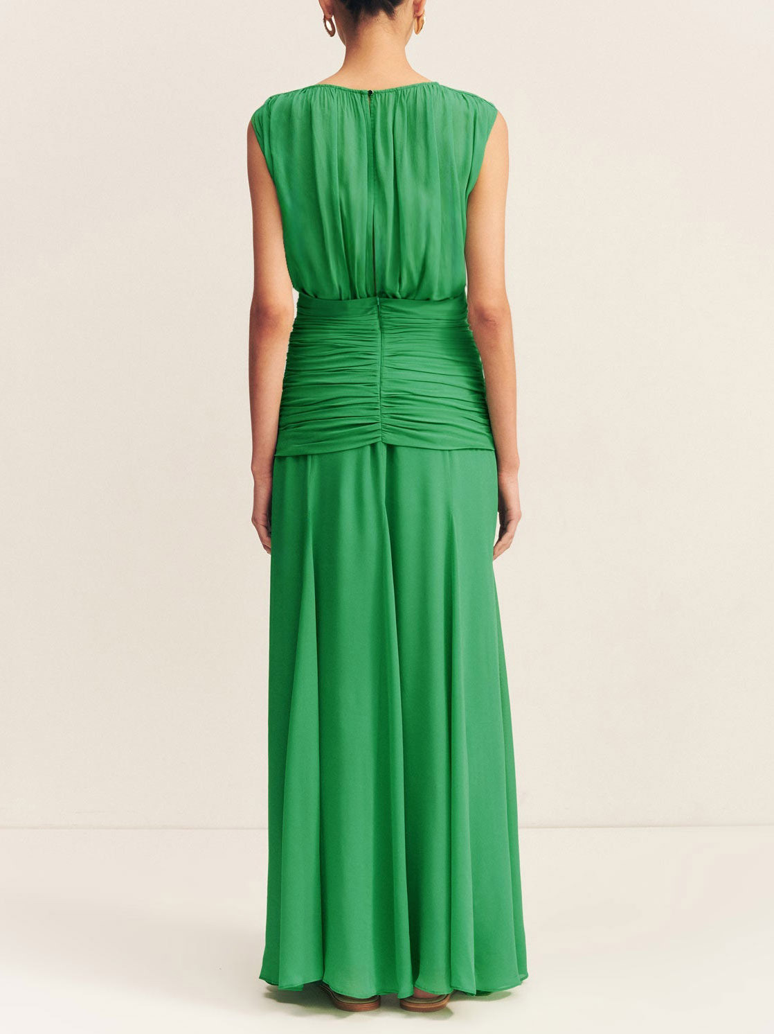 Elegant Pleated Drawstring Crew Neck Maxi Dress