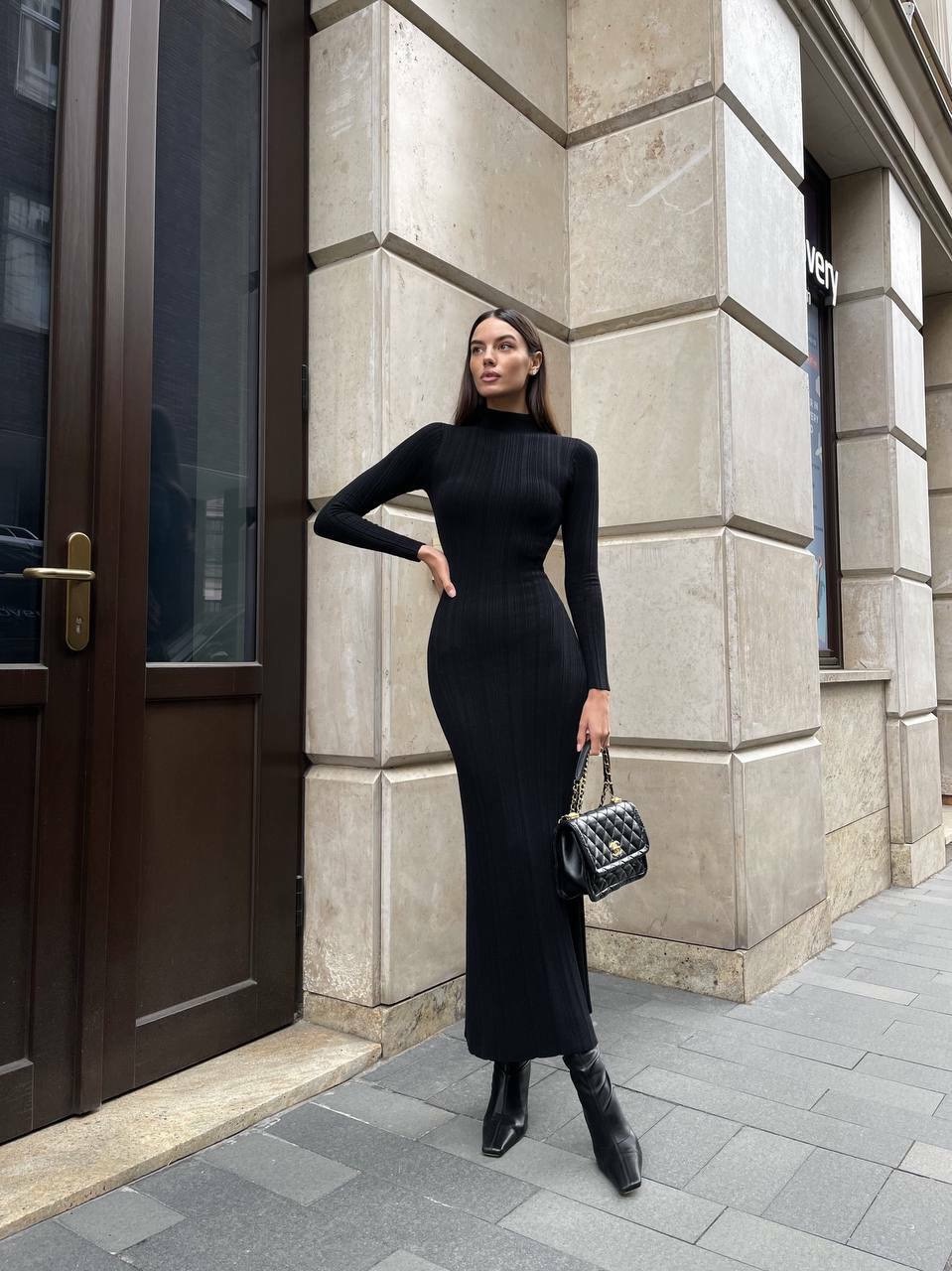 High Neck Ribbed Knit Midi Dress, Long Sleeve Bodycon Slim Fit Maxi Dress For Women Fall Winter