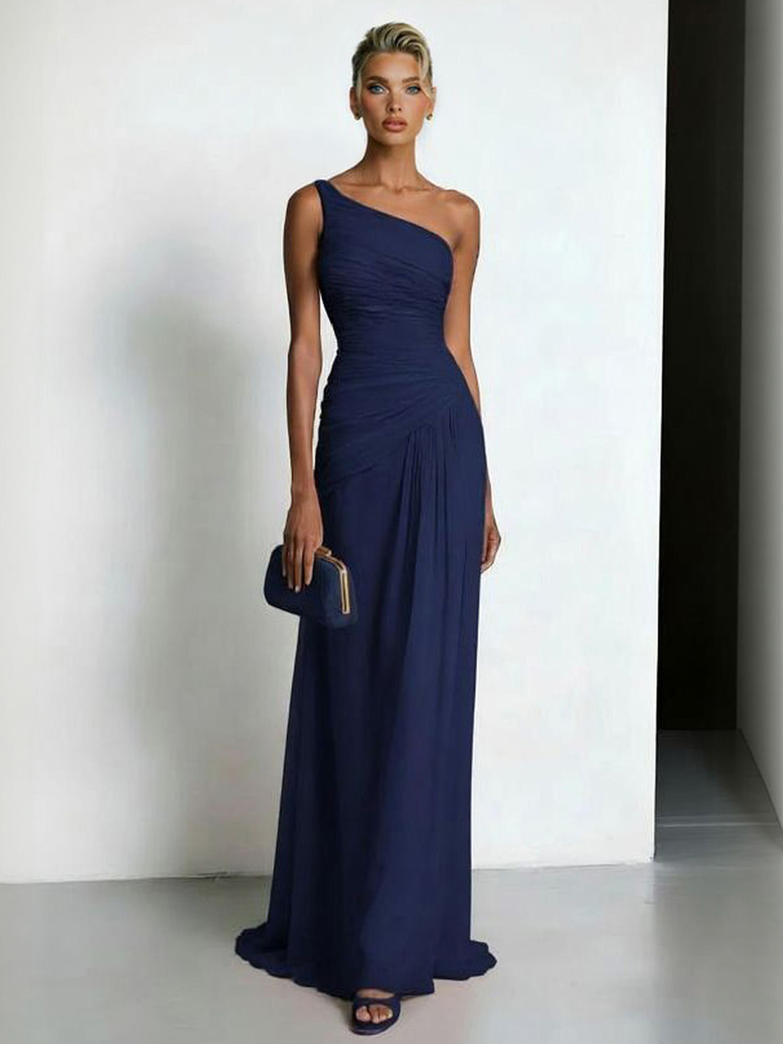 Elegant One-shoulder Ruffled Chiffon Maxi Dress
