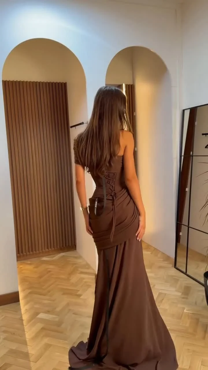 Brown Asymmetric Corset Lace-Up Draped Mermaid Maxi Evening Dress [erp-image:553a8792a936d170e644ca7f]